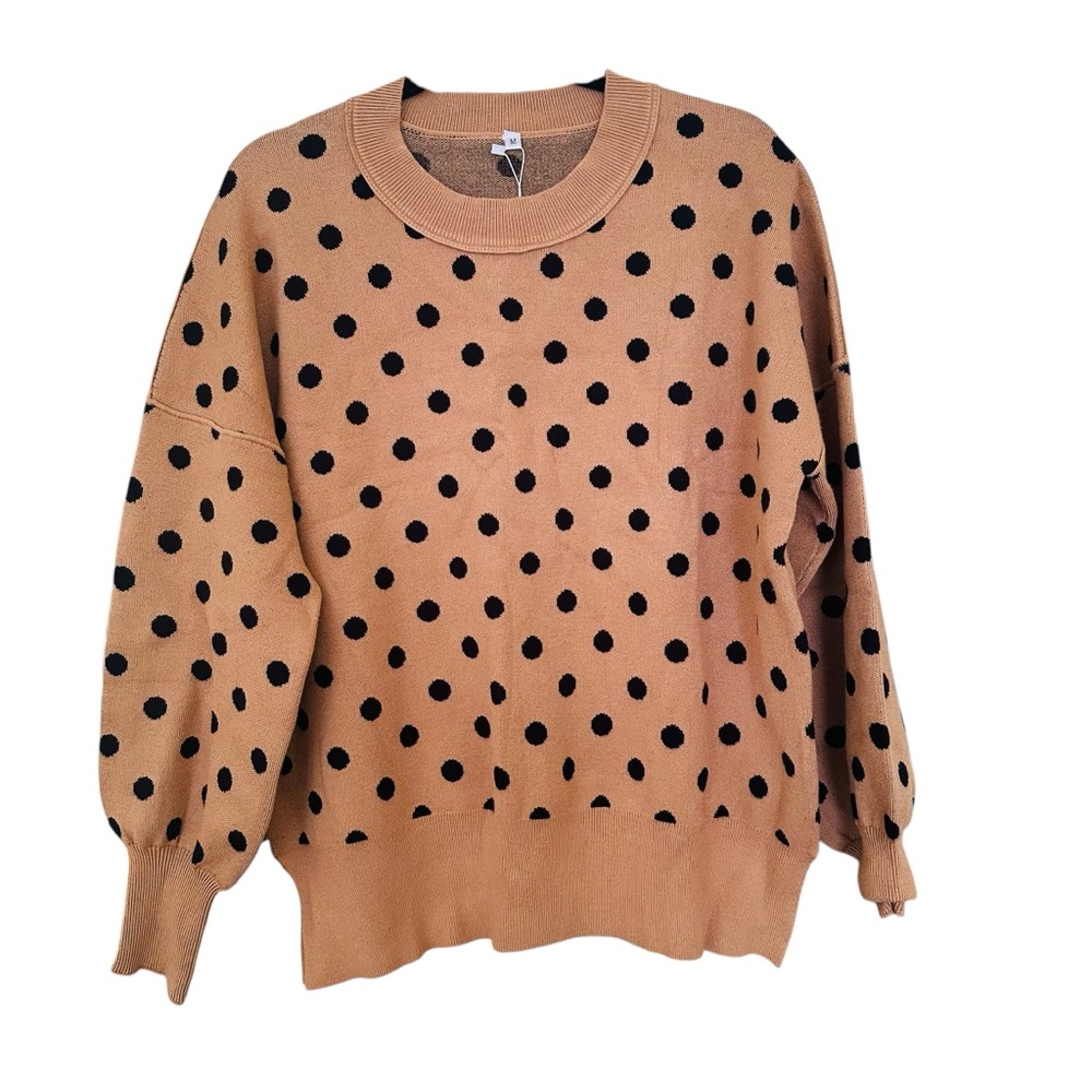 New Trend Polka Dot Sweater - Tan and Black